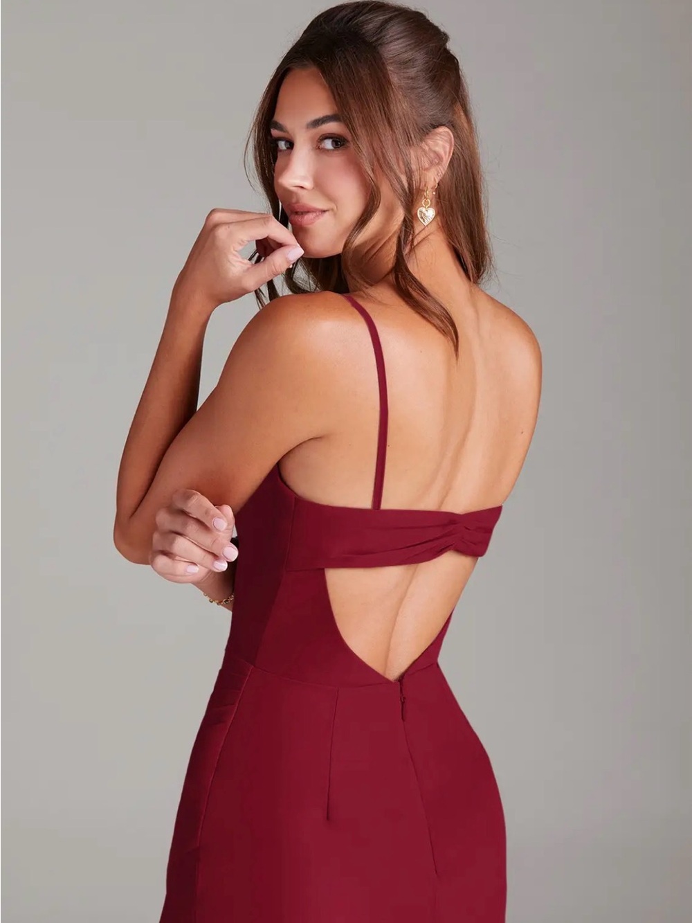 NWT Azazie Leonis burgundy Formal Gown Slit bridesmaid dress removable straps 4 - Picture 3 of 15
